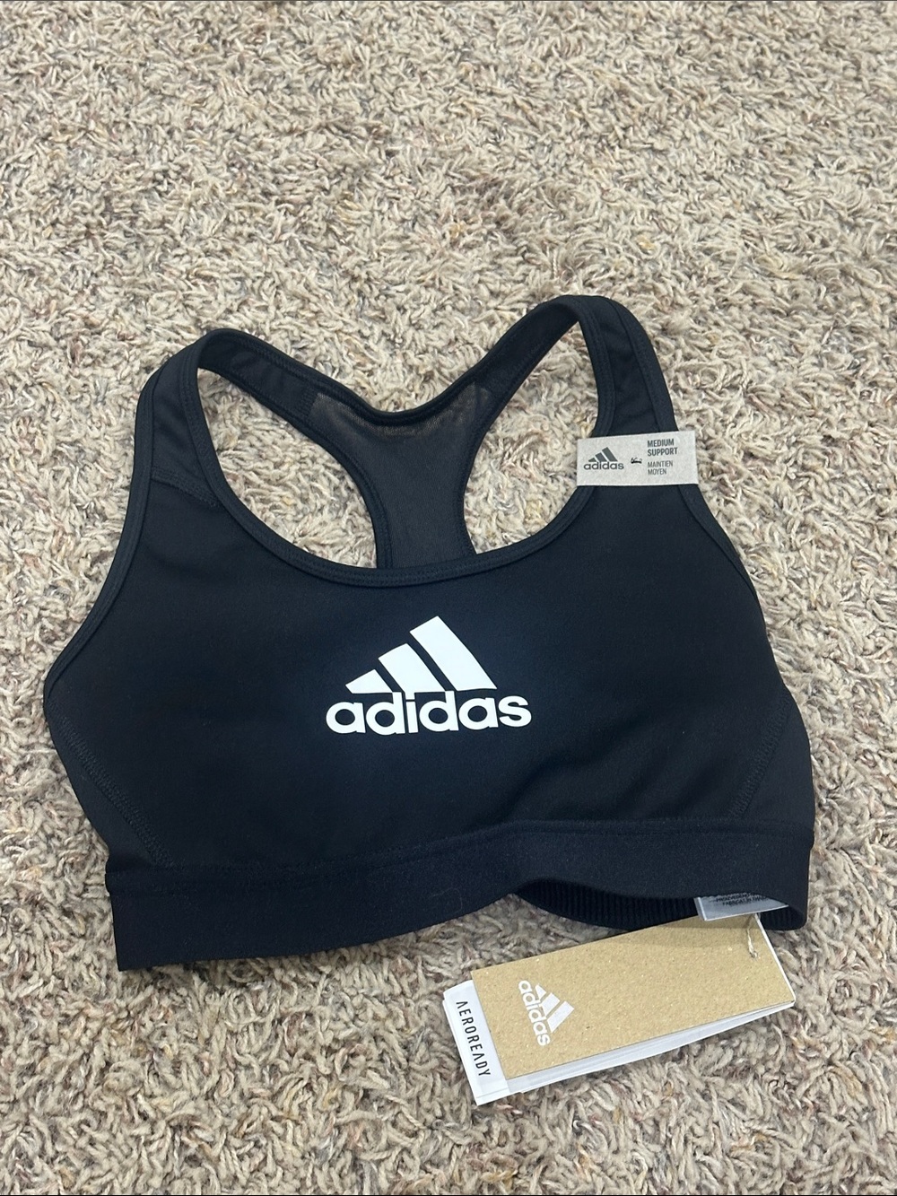 Adidas Black Sports Bra with White Logo Racerback